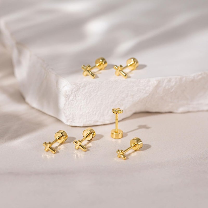 VRIUA 20G Tiny Flat Back Earrings for Women - 14K Gold/Silver Plated Small Flat Back Stud Earrings Hypoallergenic Cartilage Helix Piercing Jewelry - Image 5